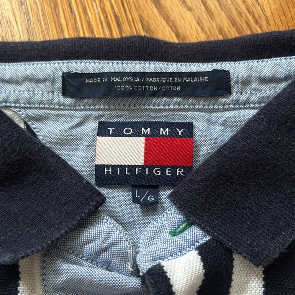 Vintage Y2K Tommy Hilfiger Striped Polo Shirt Top Crest Multicolored 90s VTG L - Picture 5 of 8